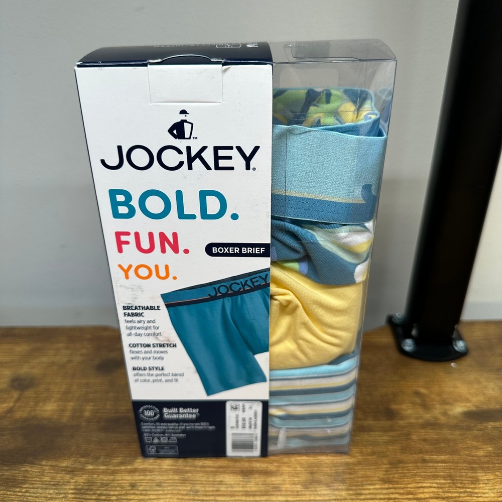 NEW Jockey Bold True Style Men Boxer Briefs 3-Pack Cotton Stretch Blue Yellow S